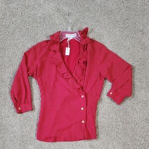 Uniqlo Red Ruffled Blouse